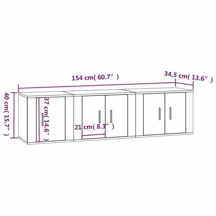 Set dulapuri TV, 3 piese, negru, lemn prelucrat