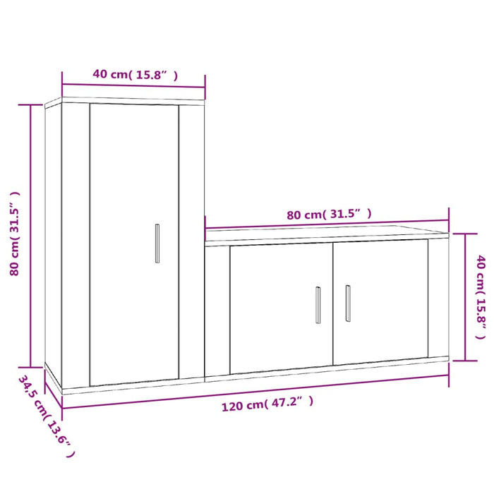 Set dulap TV, 2 piese, gri beton, lemn prelucrat