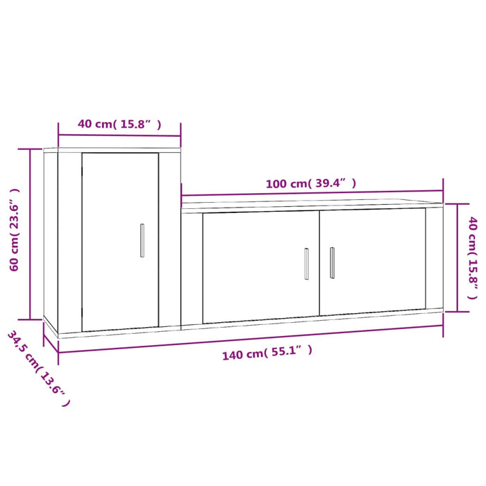 Set dulap TV, 2 piese, gri beton, lemn prelucrat