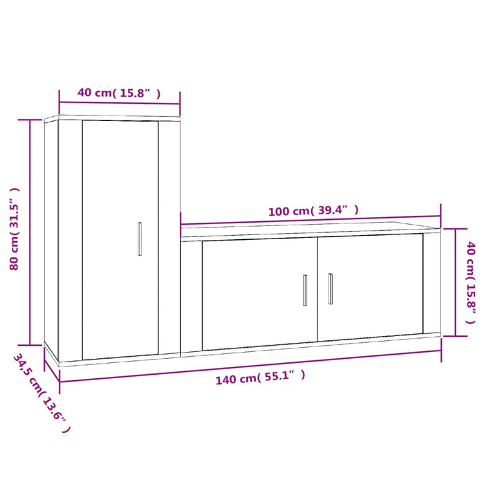 Set dulap TV, 2 piese, gri beton, lemn prelucrat