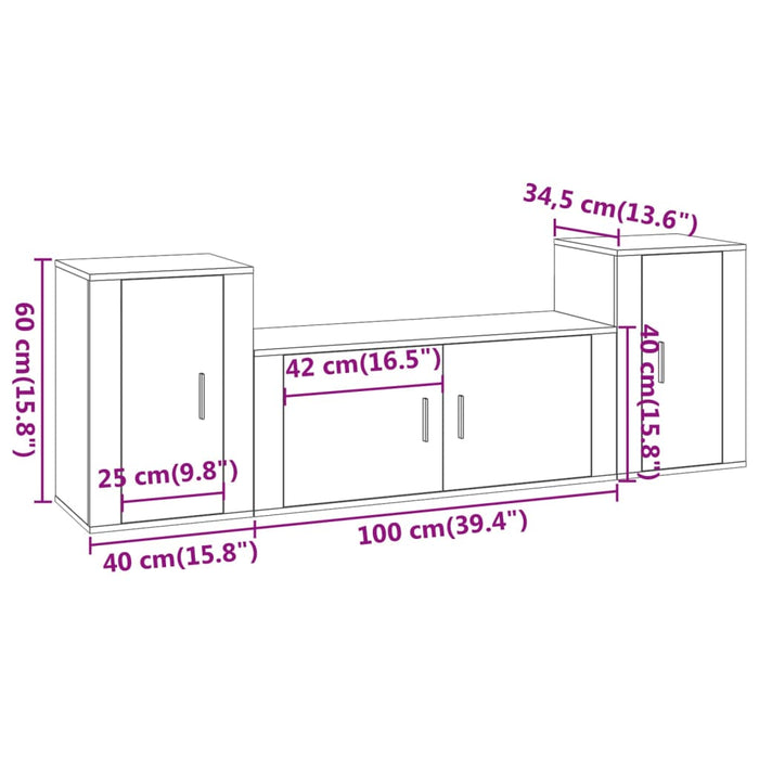 Set dulapuri TV, 3 piese, gri beton, lemn prelucrat