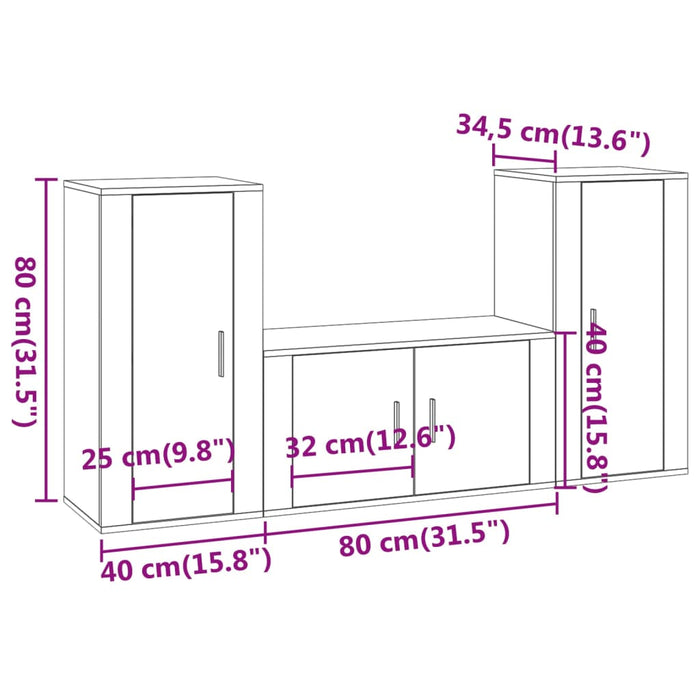 Set dulapuri TV, 3 piese, gri beton, lemn prelucrat