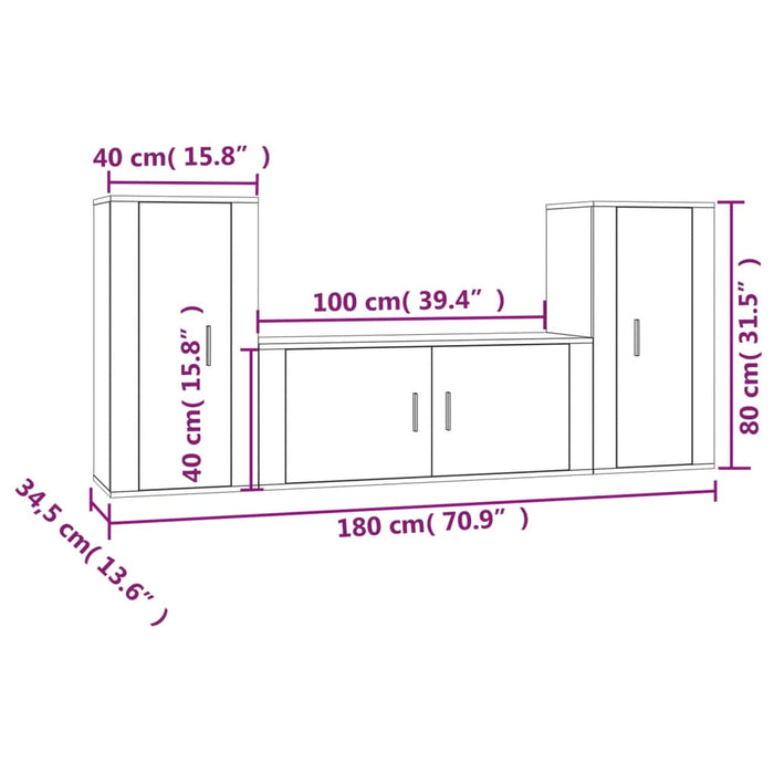 Set dulapuri TV, 3 piese, gri beton, lemn prelucrat