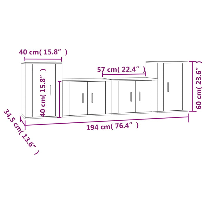 Set dulap TV, 4 piese, alb, lemn prelucrat