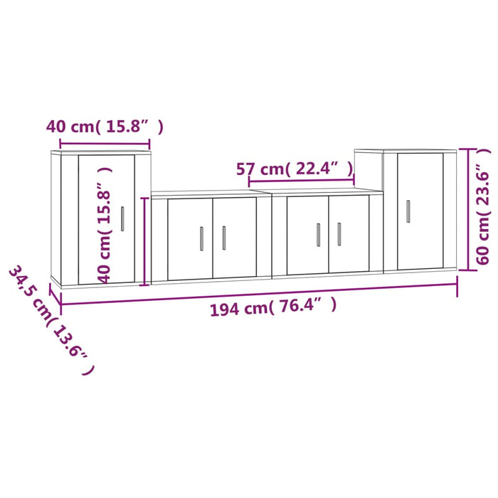 Set dulap TV, 4 piese, alb extralucios, lemn prelucrat