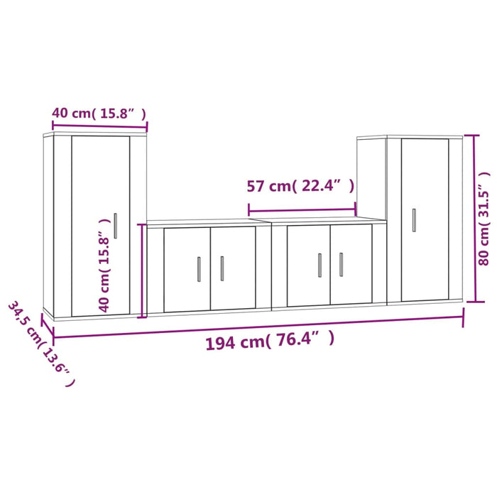 Set dulap TV, 4 piese, gri beton, lemn prelucrat