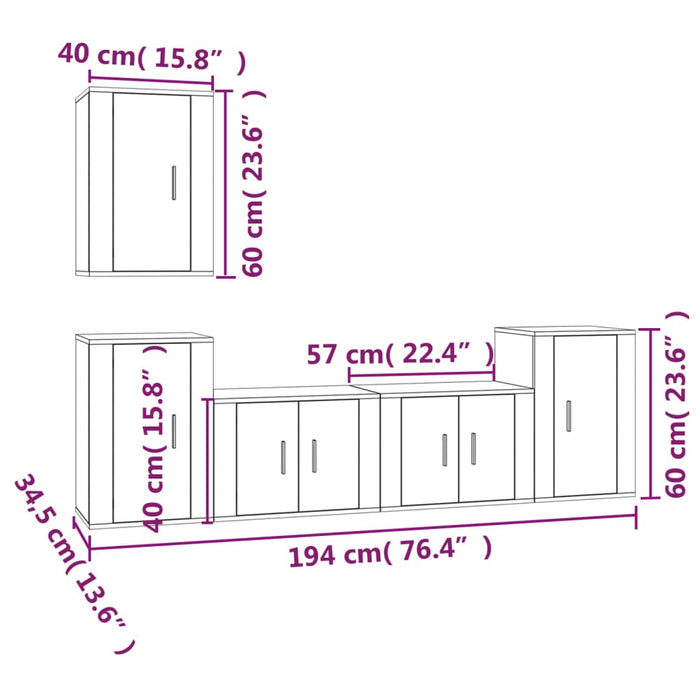 Set dulap TV, 5 piese, alb, lemn prelucrat