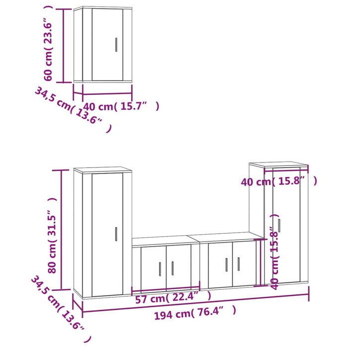 Set dulap TV, 5 piese, gri beton, lemn prelucrat