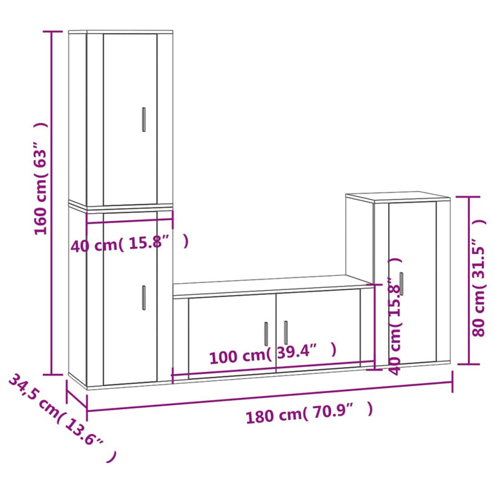 Set dulap TV, 4 piese, gri beton, lemn prelucrat