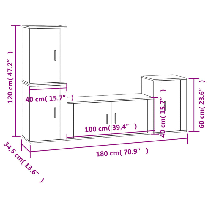 Set dulap TV, 4 piese, gri beton, lemn prelucrat