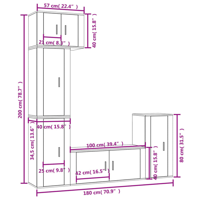 Set dulap TV, 5 piese, gri beton, lemn prelucrat