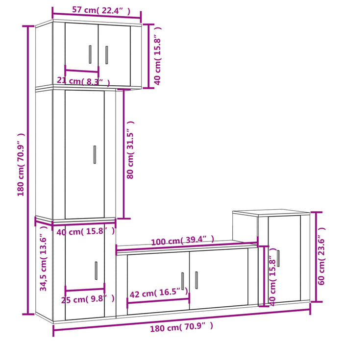 Set dulap TV, 5 piese, gri beton, lemn prelucrat