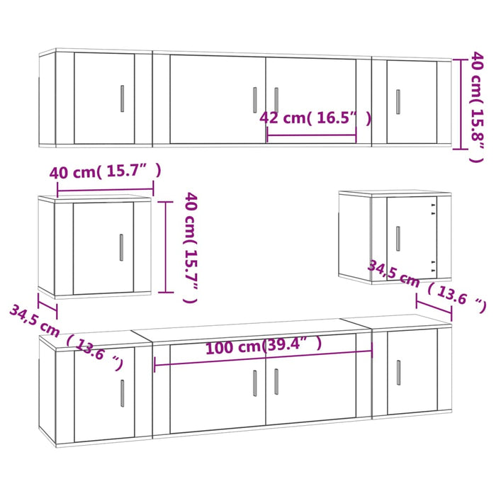 Set dulap TV, 8 piese, alb extralucios, lemn prelucrat