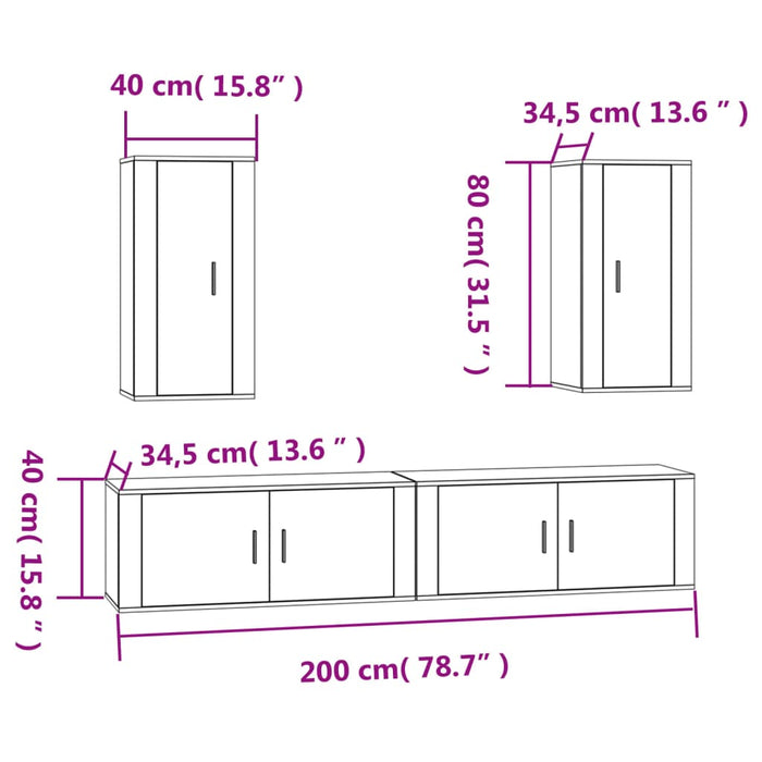 Set dulap TV, 4 piese, alb extralucios, lemn prelucrat