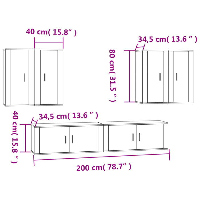 Set dulap TV, 6 piese, alb extralucios, lemn prelucrat