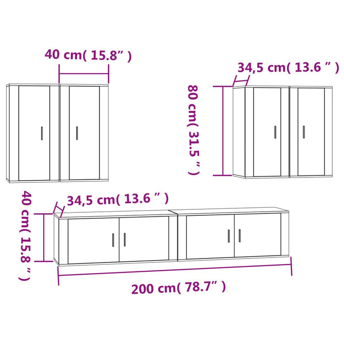 Set dulap TV, 6 piese, gri beton, lemn prelucrat