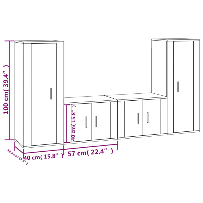 Set dulap TV, 4 piese, alb, lemn prelucrat