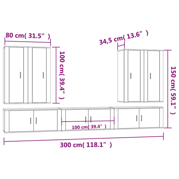 Set dulapuri TV, 7 piese, alb extralucios, lemn prelucrat