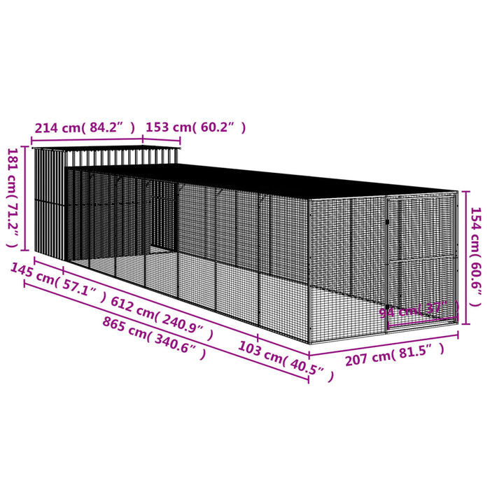 Cușcă de câine cu țarc antracit 214x865x181 cm oțel galvanizat