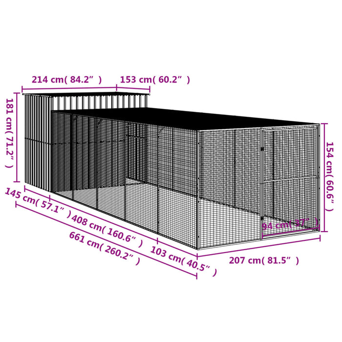 Cușcă de câine & țarc gri deschis 214x661x181cm oțel galvanizat