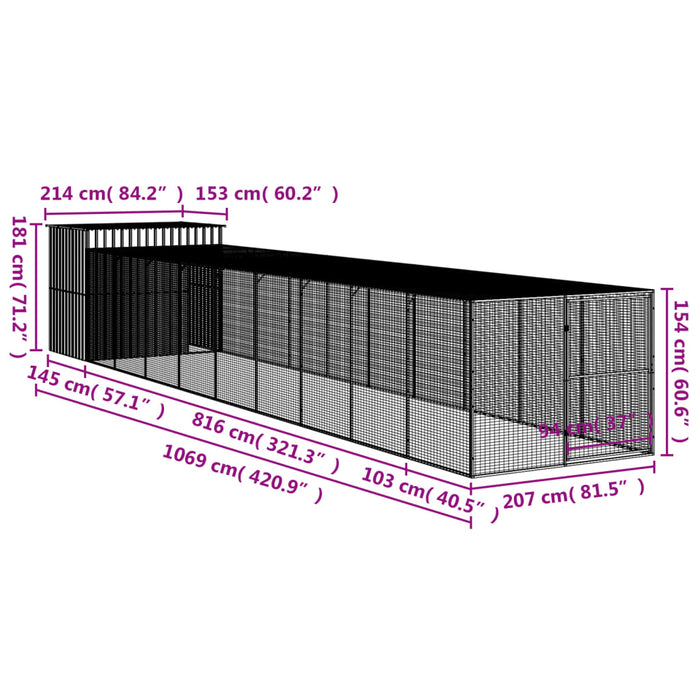 Cușcă câine & țarc gri deschis 214x1069x181 cm oțel galvanizat