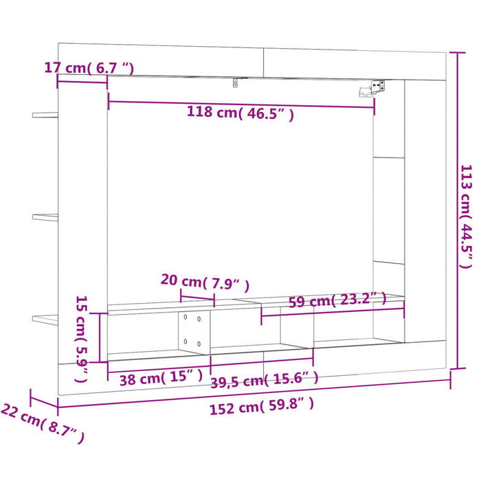 Comodă TV, gri beton, 152x22x113 cm, lemn prelucrat