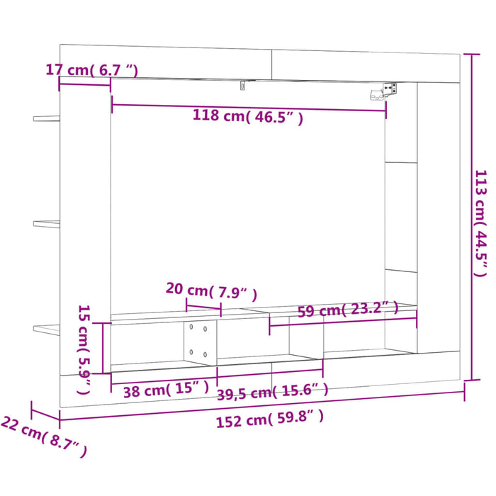 Dulap TV, stejar fumuriu, 152x22x113 cm, lemn prelucrat