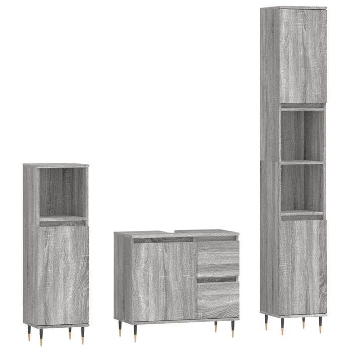 Set mobilier de baie, 3 piese, gri sonoma, lemn prelucrat