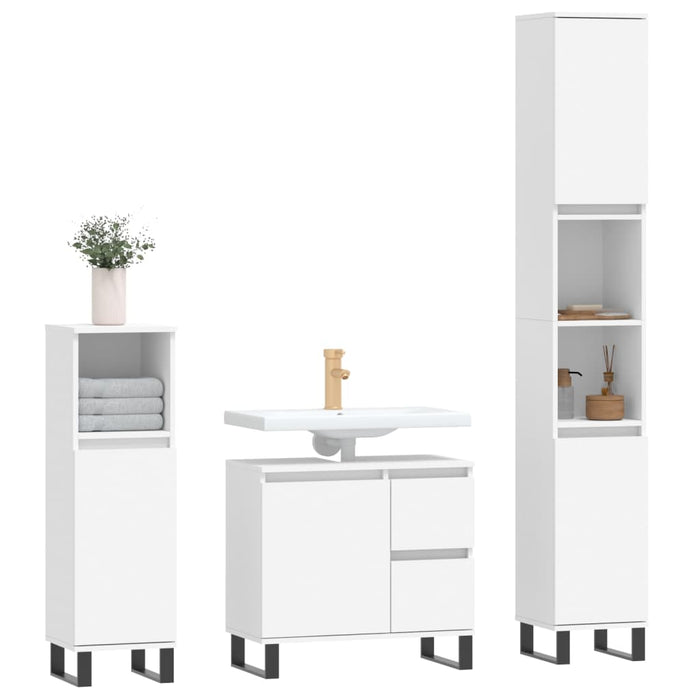 Set mobilier de baie, 3 piese, alb, lemn compozit