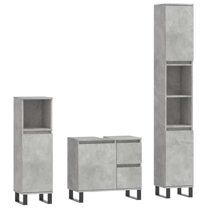 Set mobilier de baie, 3 piese, gri beton, lemn compozit