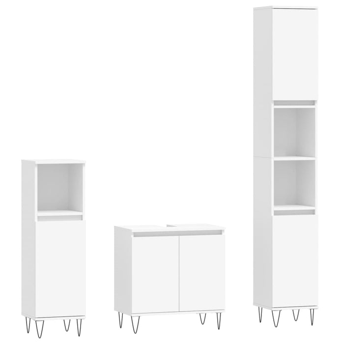 Set mobilier de baie, 3 piese, alb, lemn compozit