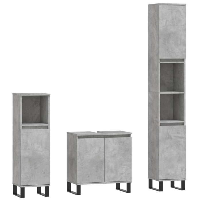 Set mobilier de baie, 3 piese, gri beton, lemn compozit