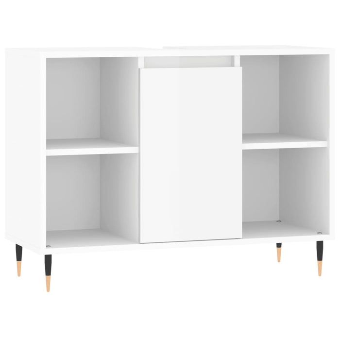 Set mobilier de baie, 3 piese, alb extralucios, lemn compozit