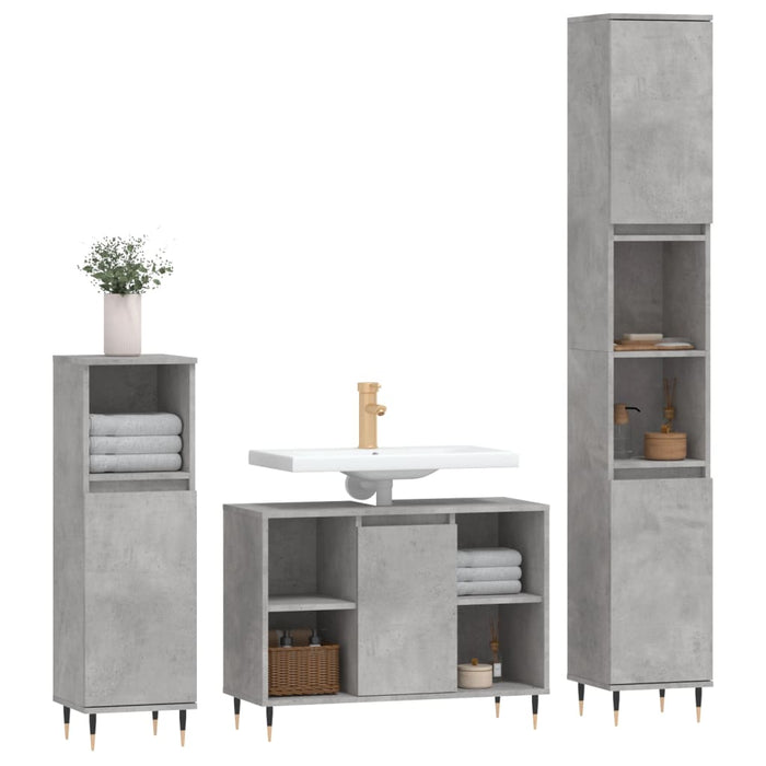 Set mobilier de baie, 3 piese, gri beton, lemn compozit