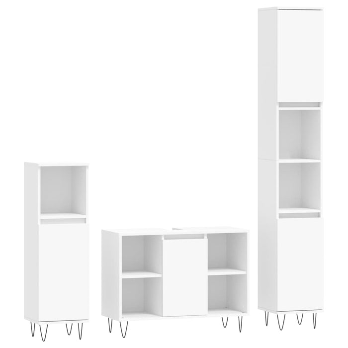 Set mobilier de baie, 3 piese, alb, lemn compozit