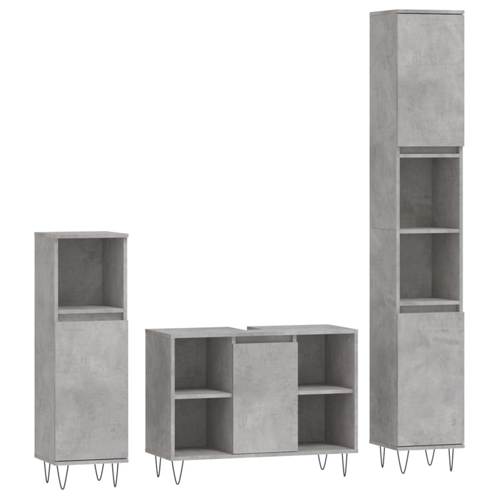 Set mobilier de baie, 3 piese, gri beton, lemn compozit