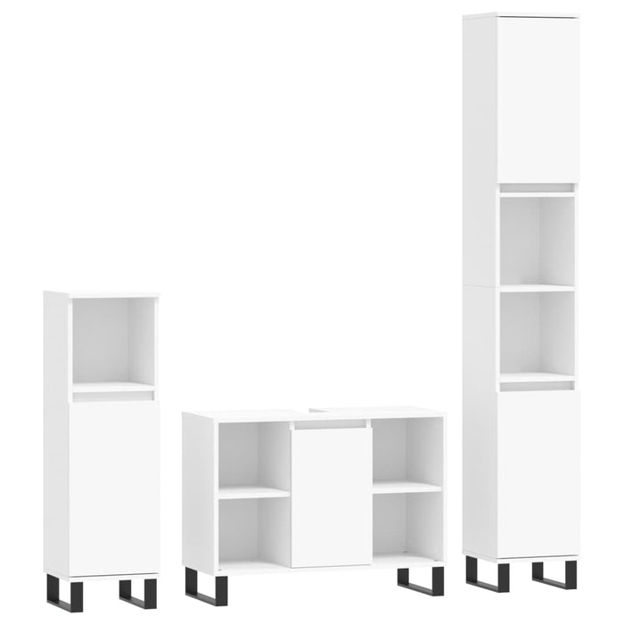 Set mobilier de baie, 3 piese, alb, lemn compozit