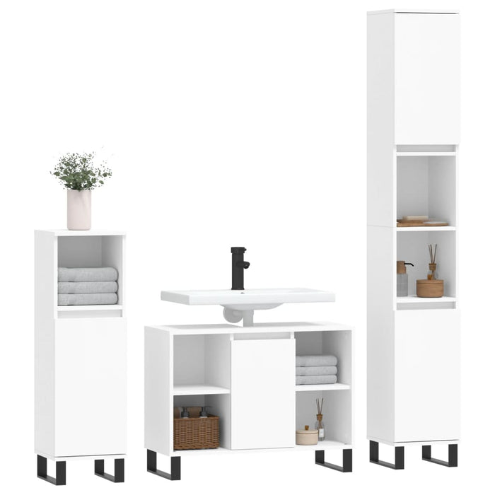 Set mobilier de baie, 3 piese, alb, lemn compozit