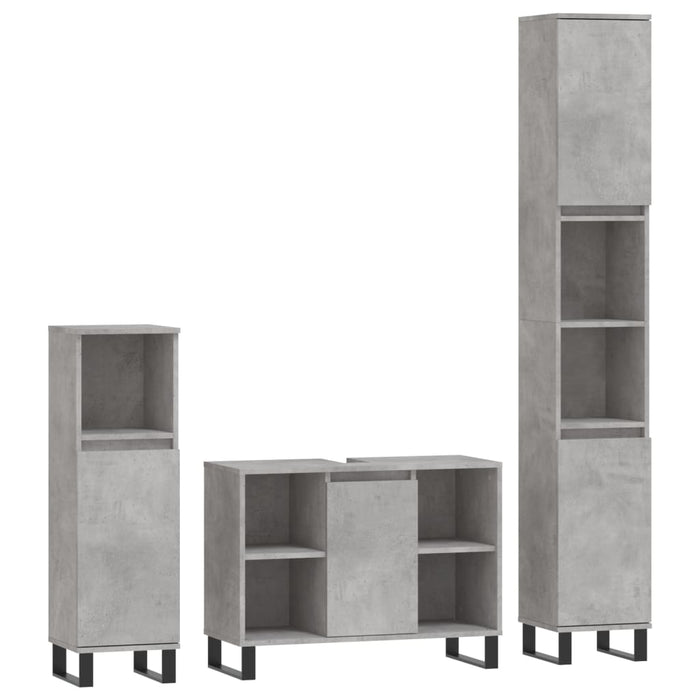 Set mobilier de baie, 3 piese, gri beton, lemn compozit