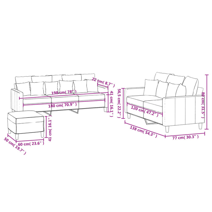 Set de canapele cu perne, 3 piese, roz, catifea