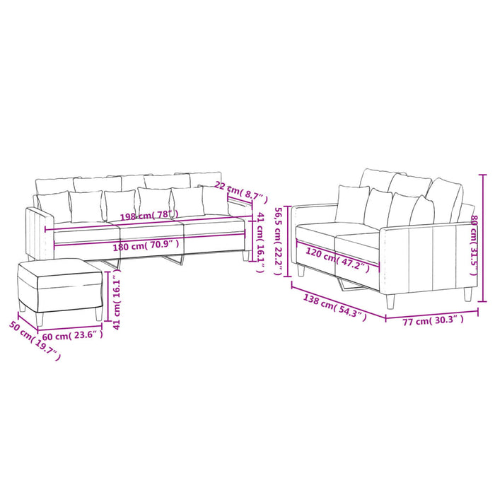 Set de canapele cu perne, 3 piese, galben, catifea