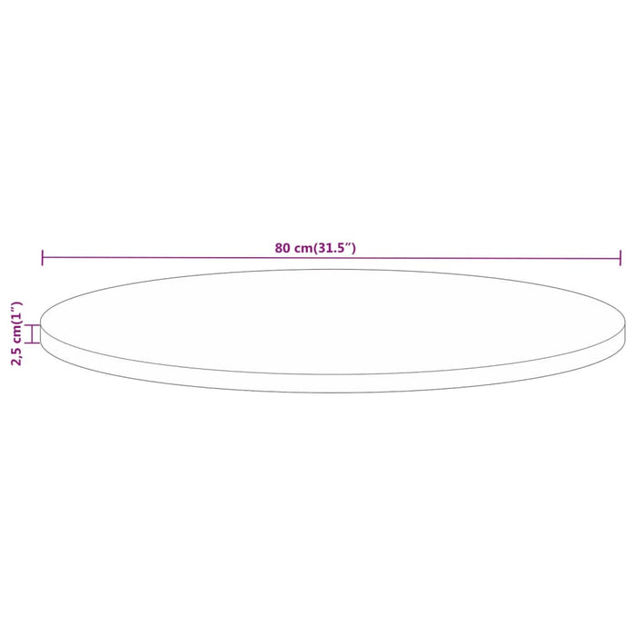 Blat de masă rotund, Ø 80x2,5 cm, lemn masiv de mango brut