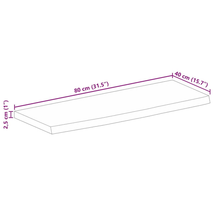 Blat de masă margine naturală, 80x40x2,5 cm, lemn masiv mango