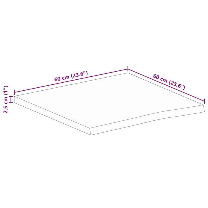 Blat de masă contur organic 60x60x2,5 cm lemn masiv de mango