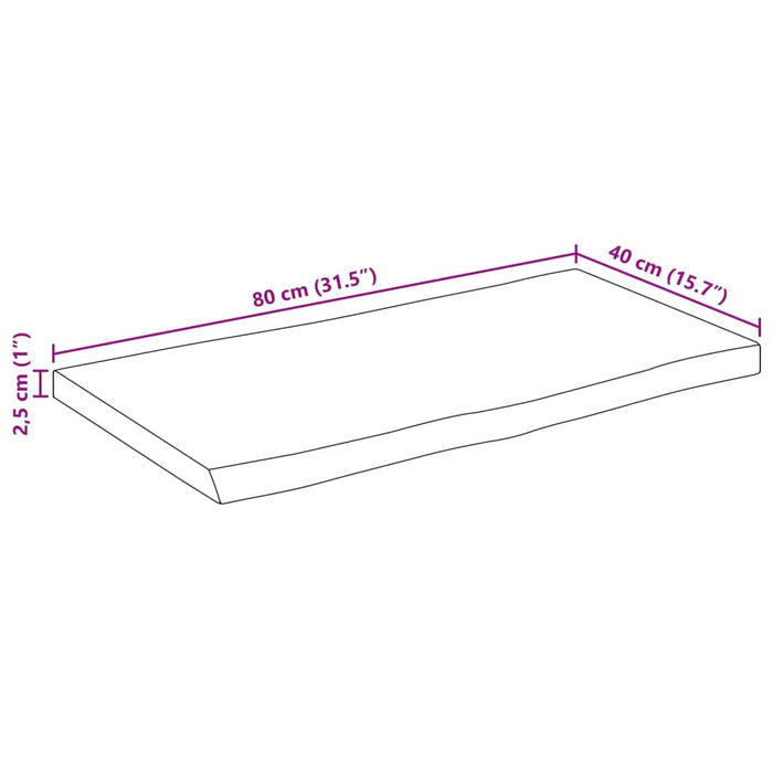 Blat de masă contur organic 80x40x2,5 cm lemn masiv mango brut