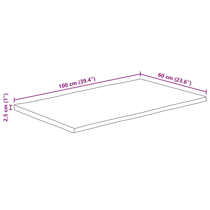 Blat de masă contur organic 100x60x2,5 cm lemn masiv mango brut