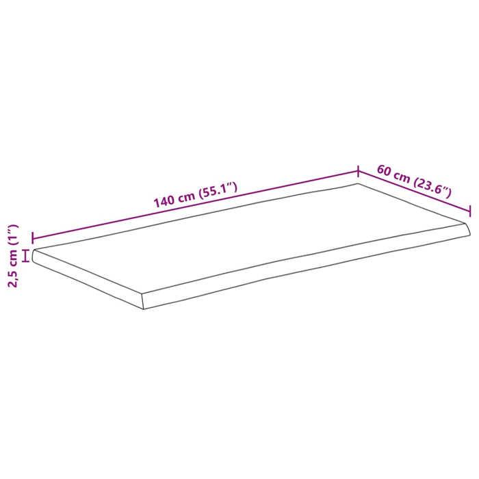 Blat de masă contur organic 140x60x2,5 cm lemn masiv mango brut