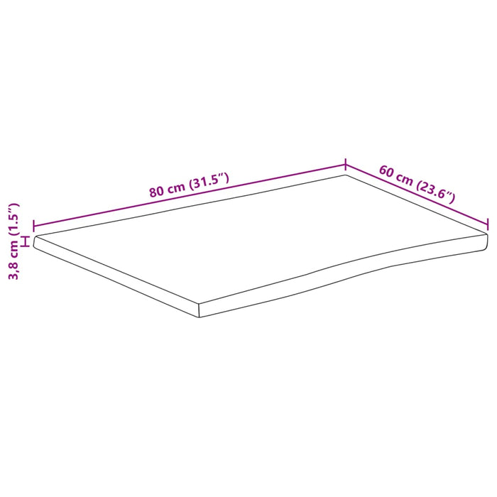 Blat masă cu margini, 80x60x3,8 cm, lemn masiv mango