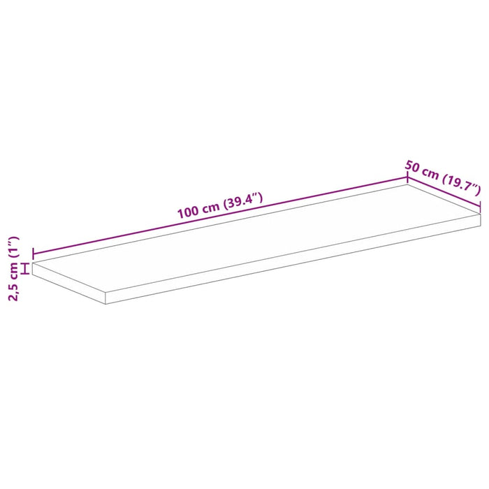 Blat masă 100x50x2,5 cm dreptunghiular, lemn masiv mango brut