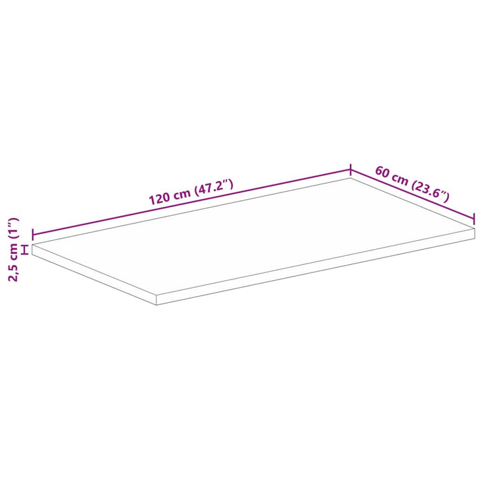 Blat de masă 120x60x2,5 cm dreptunghiular lemn masiv mango brut